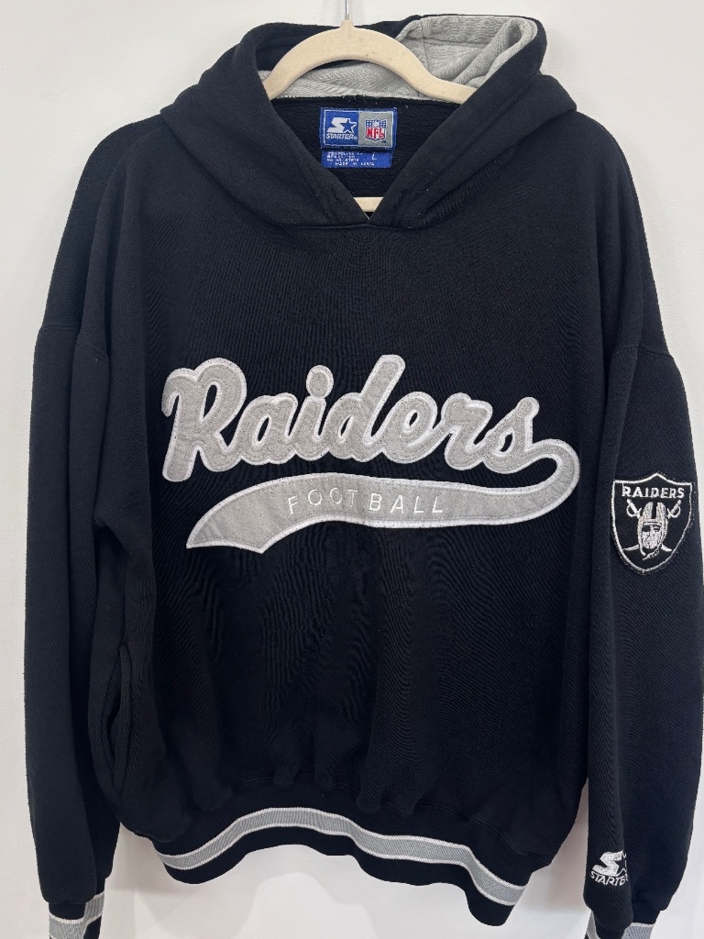 Vintage 90s Starter Los Angeles Raiders Hoodie Black Silver Embroidered- Large